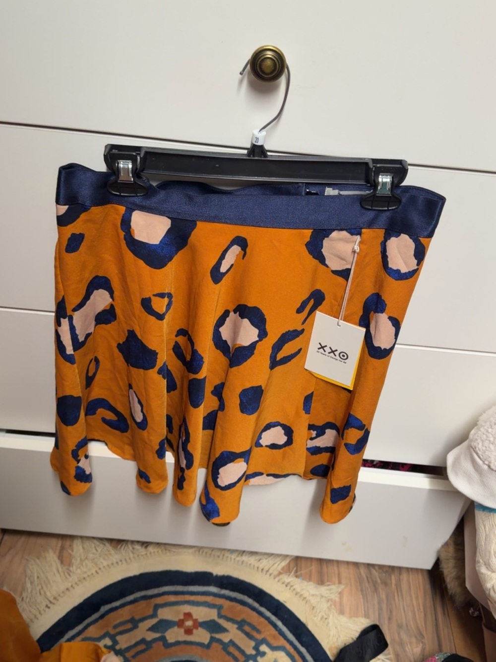 for Target Navy and Mustard Leopard-Print Mini Skirt
